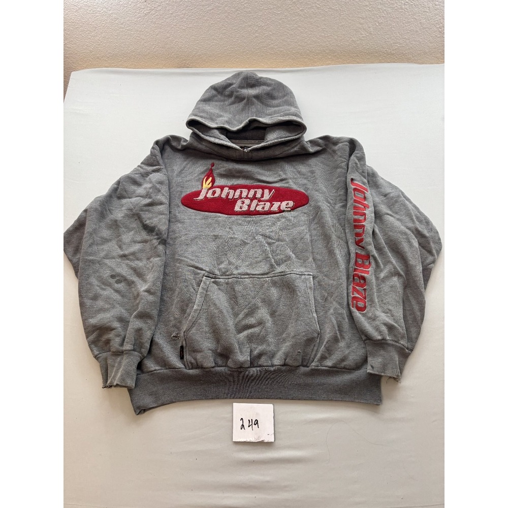 Vintage Johnny Blaze Hoodie Men's XXL Gray Pullover Hooded Sweatshirt Flame Logo